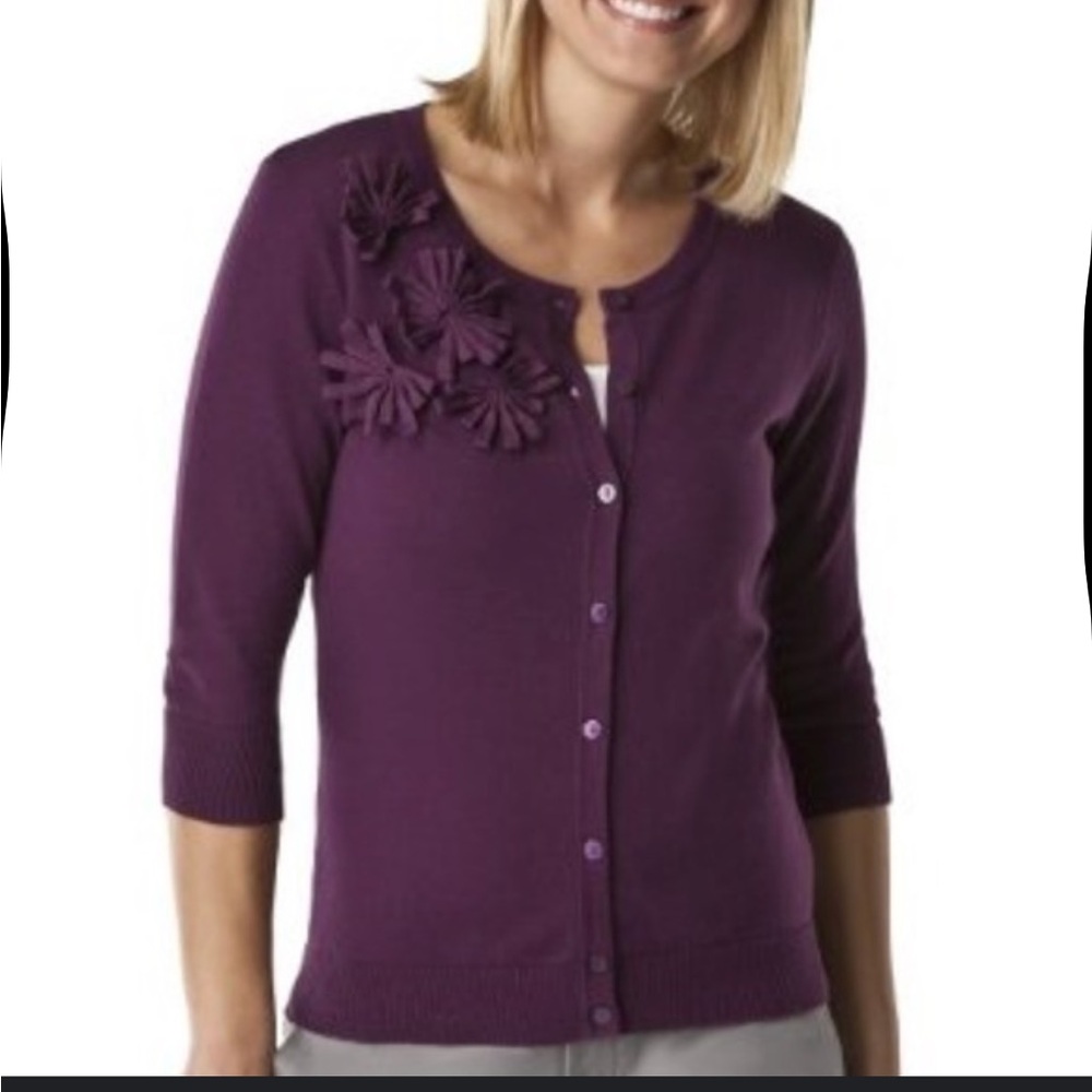 Purple Plum embellished lightweight embellished dimensional cardigan sweater S